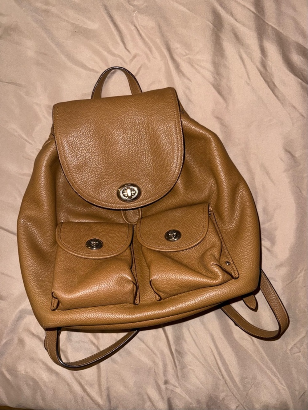 Coach Pebbled Leather Backpack in Tan